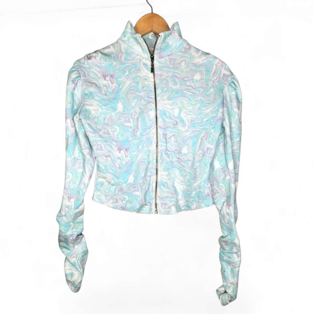 LoveShackFancy Benu Cardigan in Periwinkle Ocean Waves Size 6 New With Tags